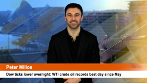 Dow ticks lower overnight: WTI crude oil records best day since May